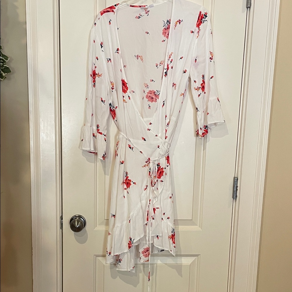 GAP White Dress with Red and Pink Floral Design